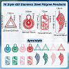 BENECREAT 64Pcs 16 Style 430 Stainless Steel Filigree Pendants STAS-BC0003-75-2
