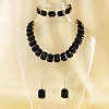 Alloy & Glass Rectangle Link Chain Necklaces & Bracelet & Dangle Earrings Sets FS-WGC2D75-04-2