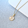 Flat Round Stainless Steel Pave Natural White Shell Initial Pendant Necklaces for Women FS-WG6FA45-19-2