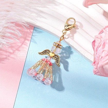 Glass Seed Beaded Angel Pendant Decoration HJEW-MZ00159-01-1