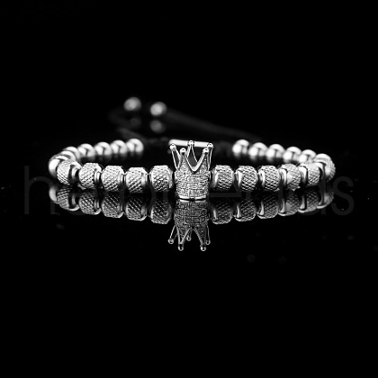304 Stainless Steel Micro Pave Cubic Zirconia Braided Beads Bracelets WG0F93D-28-1