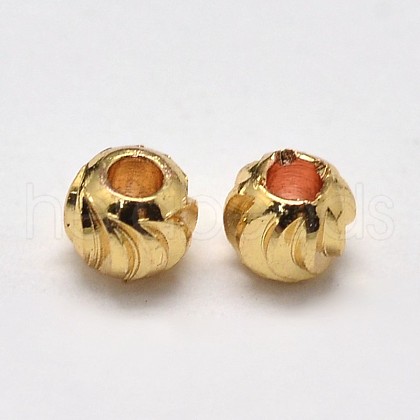 PVD Vacuum Plating Brass Corrugated Round Spacer Beads X-KK-I598-24G-RS-1