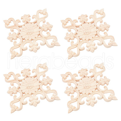Natural Solid Wood Carved Onlay Applique Craft WOOD-WH0101-64-1