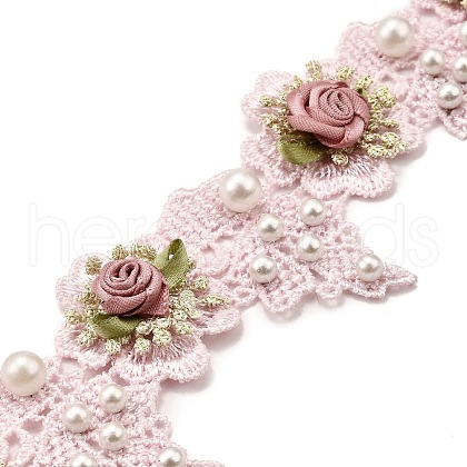 Polyester 3D Flower Lace Trim with Imitaiton Pearl OCOR-XCP0002-69-1