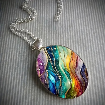 Zinc Alloy Glass Pendant Necklaces FS-WG171E2-01-1