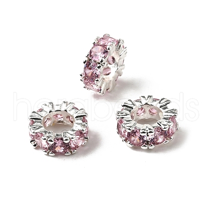 Large Hole Ring Brass Micro Pave Cubic Zirconia Spacer Beads ZIRC-L041-18A-S-1