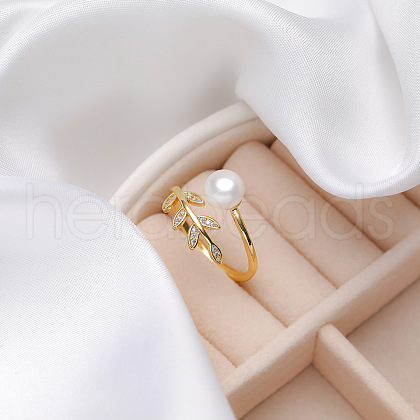 Mother's Day Jewellery Natural Freshwater Pearl with Clear Cubic Zirconia Cuff Rings WGACE42-19-1