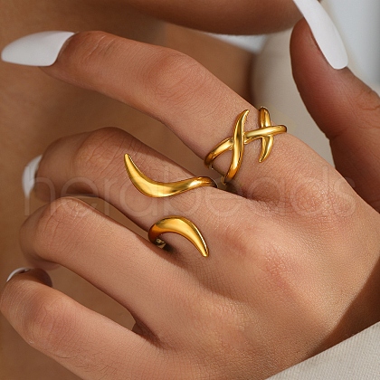 2Pcs 304 Stainless Steel Adjustable Cuff Rings Sets for Women RJEW-Z099-02G-1