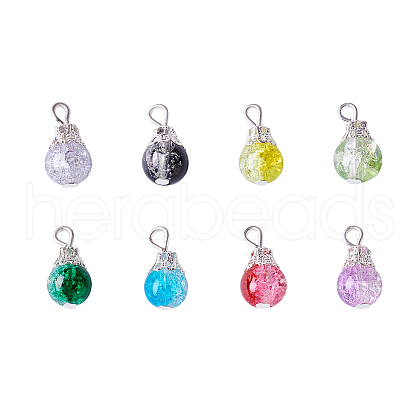Kissitty Baking Painted Crackle Glass Pendant CCG-KS0001-01-1