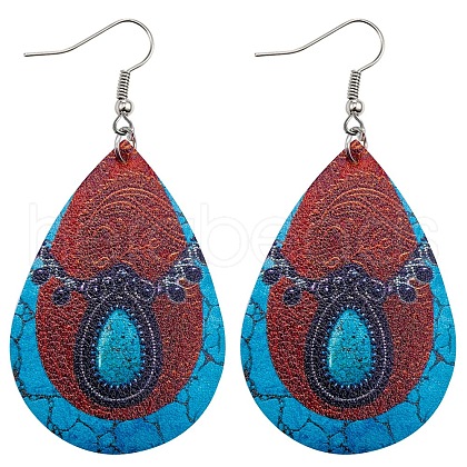 Imitation Leather Teardrop Dangle Earrings BOHO-PW0001-004E-1