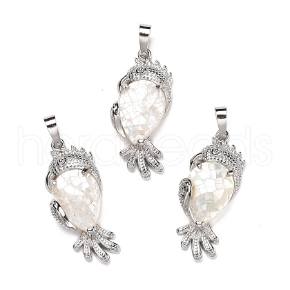 Eco-Friendly Rack Plating Brass Natural White Shell Pendants SSHEL-M020-01P-05-1