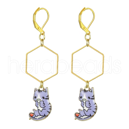Rack Plating Alloy Cat Dangle Leverback Dangle Earrings EJEW-JE05502-01-1