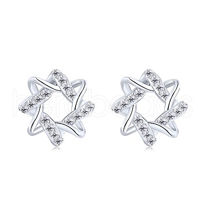 Rhodium Plated 925 Sterling Silver Micro Pave Cubic Zirconia Stud Earrings for Women EJEW-P231-81P-1