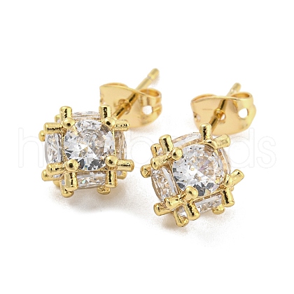 Brass Micro Pave Cubic Zirconia Ear Studs EJEW-P261-19G-1