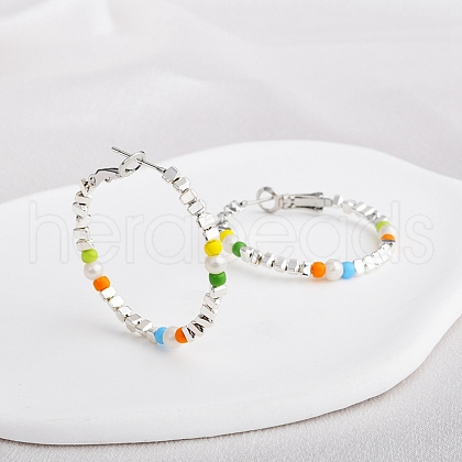 Brass Hoop Earrings EJEW-Q391-34P-1