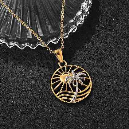 Summer Beach 304 Stainless Steel Sun Coconut Tree Pendant Nacklaces NJEW-R026-01G-1