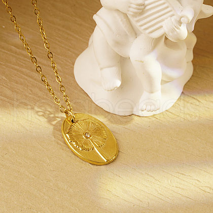 Fashionable Stainless Steel Oval with Lotus Leaf Pendant Necklaces for Women's Daily Wear YG0562-1-1