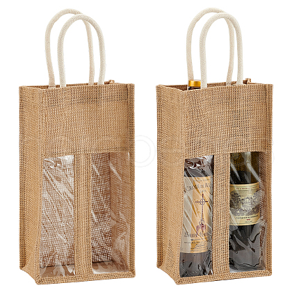 2-Slot Rectangle Linen Wine Storage Bags with Handle ABAG-WH0046-28B-1