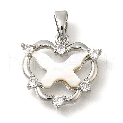 Brass Micro Pave Cubic Zirconia and Shell Pendants KK-K388-82P-1