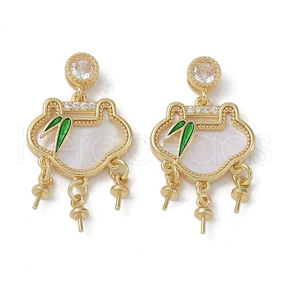 Brass & Shell & Clear Cubic Zirconia Pendants KK-G497-19G-1