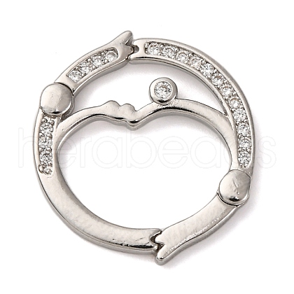 Flat Round Brass Micro Pave Cubic Zirconia Twister Clasps KK-P308-51P-1
