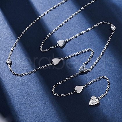 304 Stainless Steel Crystal Rhinestone Heart Lariat Necklaces NJEW-R026-10P-1