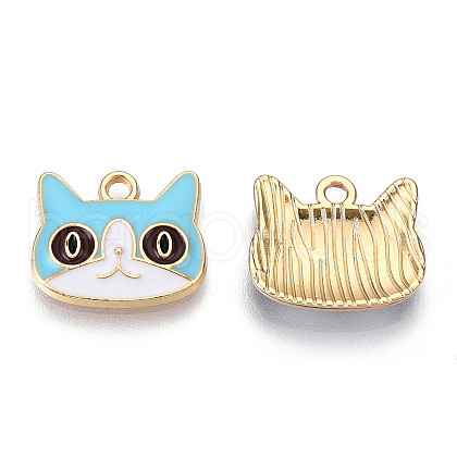 Light Gold Plated Alloy Kitten Pendants X-ENAM-T009-41A-1