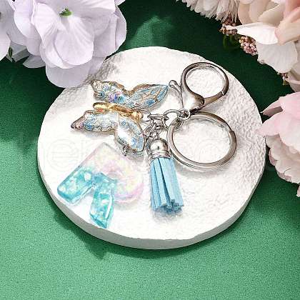 26Pcs Transparent Epoxy Resin & Transparent Acrylic & Faux Suede Tassel Keychain KEYC-JKC01202-18-1