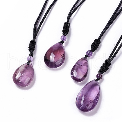 Natural Amethyst Pendant Necklace with Nylon Cord for Women G-G993-C01-1