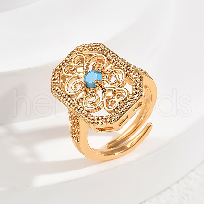 Brass Micro Pave Cubic Zirconia Geometric Hollow Adjustable Finger Rings for Women HF2072-4-1