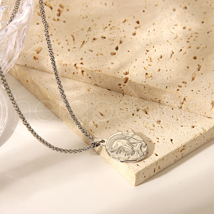 Vintage Stainless Steel Portrait Pendant Wheat Chain Necklaces HP6394-5-1