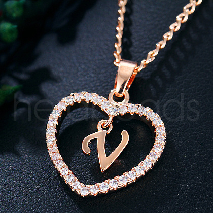 Alloy Crystal Rhinestone Heart with Initial Pendant Necklaces WGD4CFD-22-1