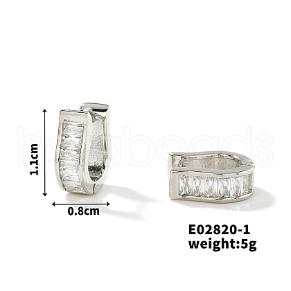 Exquisite Unisex U-shaped Brass Cubic Zirconia Hoop Earrings Fashionable Light Luxury RN4802-1-1