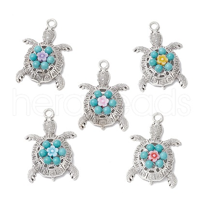 Synthetic Turquoise & Acrylic Beaded Flower Sea Animal Pendants PALLOY-JF03830-1