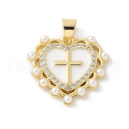 Brass Micro Pave Clear Cubic Zirconia Pendants KK-P294-16G-1