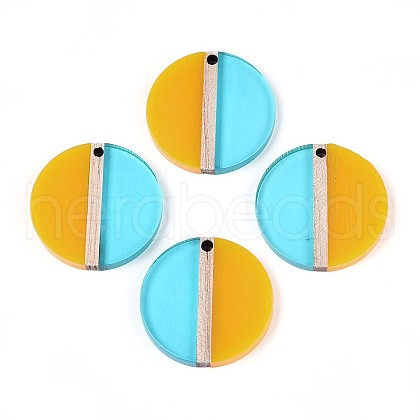 Transaprent Resin & Wood Pendants RESI-T057-84-1