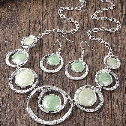 Ring with Flat Round Zinc Alloy Enamel Pendant Necklace & Dangle Earrings Sets FS-WG699A4-03-1