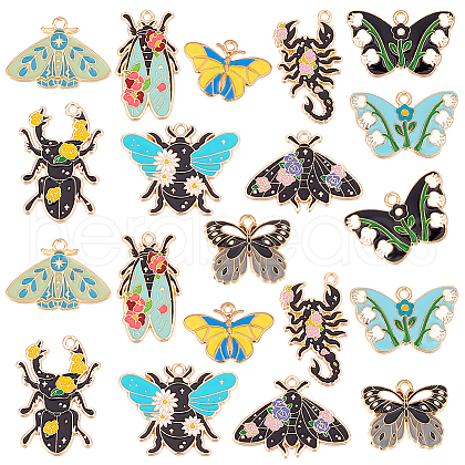   20Pcs 10 Styles Insect Series Alloy Enamel Pendants ENAM-PH0002-83-1
