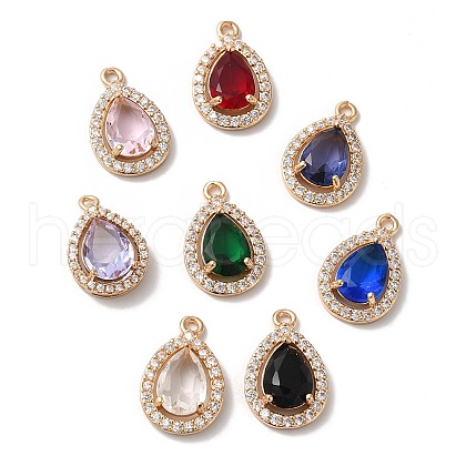 Brass Micro Pave Clear Cubic Zirconia Pendants KK-C062-021G-1
