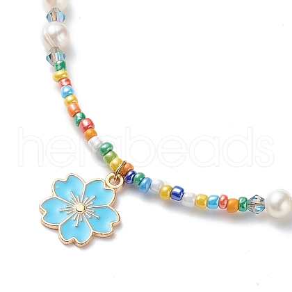 Alloy Enamel Sakura Pendant Necklace NJEW-JN04052-1