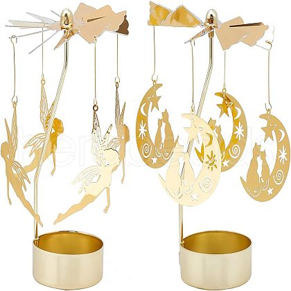 Fingerinspire 2 Boxes 2 Style Iron Rotating Tealight Candle Holder AJEW-FG0001-79-1