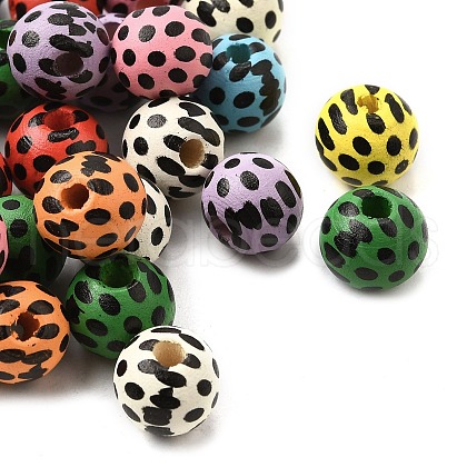 Printed Schima Wood Beads WOOD-L022-04A-02-1