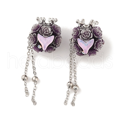 Handmade Flower Polymer Clay Rhinestone Tassel Dangle Beads CLAY-H003-02P-02-1