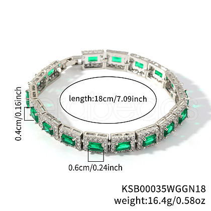 Elegant Brass Cubic Zirconia Rectangle Link Chain Bracelets for Women OJ6421-4-1