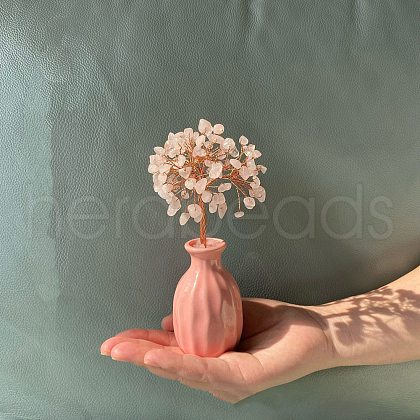 Mother's Day Natural Rose Quartz Chips Tree Decorations DJEW-P017-A01-1