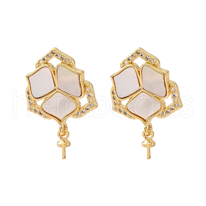 Brass Micro Pave Cubic Zirconia Shell Stud Earrings Findings KK-D363-02G-1