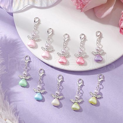 Heart Angel ABS Plastic & Acrylic Imitation Pearl Pendant Decorations HJEW-JM03160-01-1