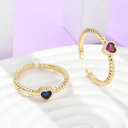 Mother's Day Rings Brass Micro Pave Cubic Zirconia Cuff Rings RJEW-M138-11G-1