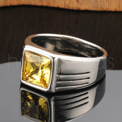 Fashionable 304 Stainless Steel Cubic Zirconia Finger Rings for Men FS-WGE7444-07-1