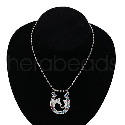 Alloy Colorful Rhinestone Horseshoe Pendant Necklaces for Kid FS-WG0E39F-05-1